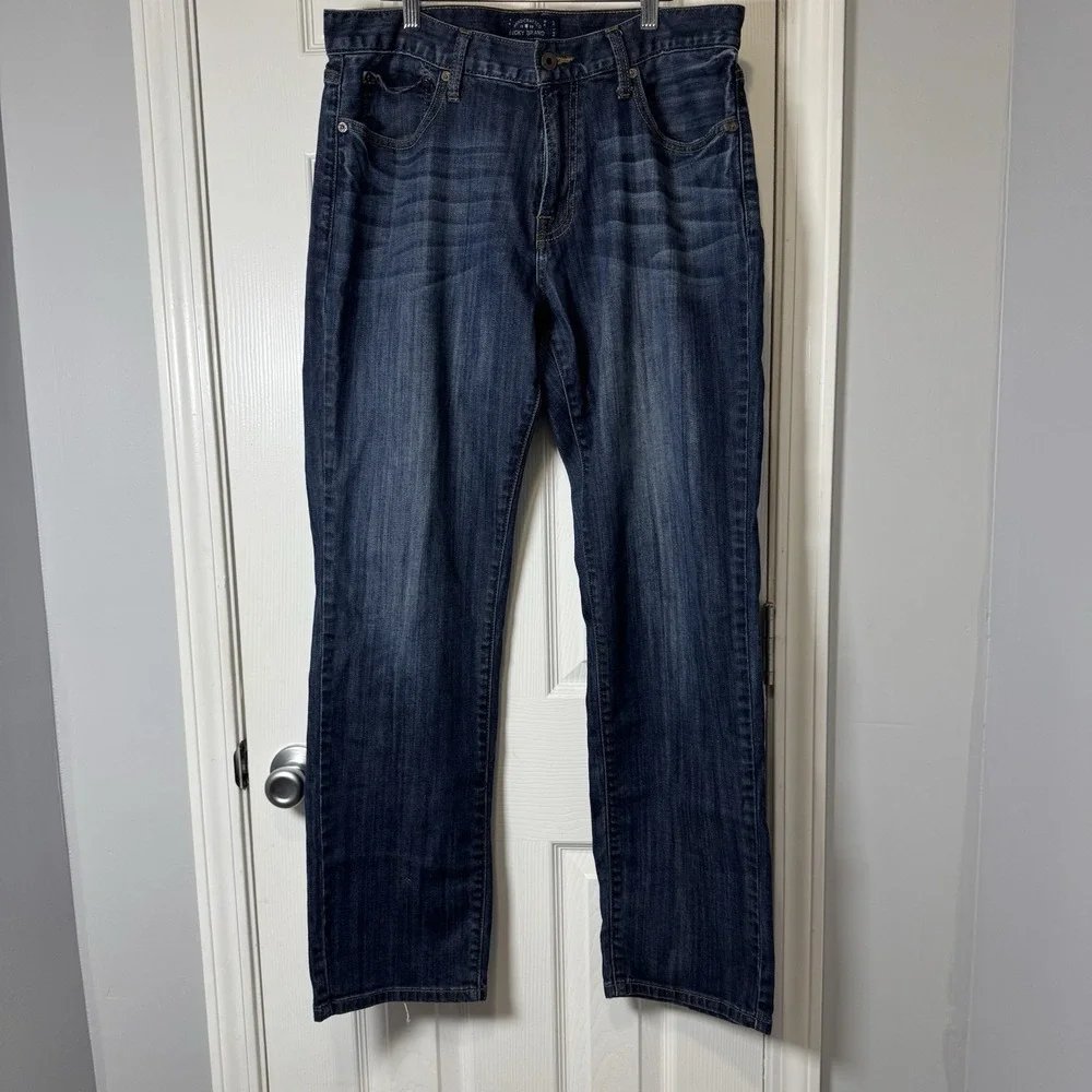 Lucky Brand 221‎ Original Straight Jeans Mens 34x32 Dark Wash Blue Denim Stretch